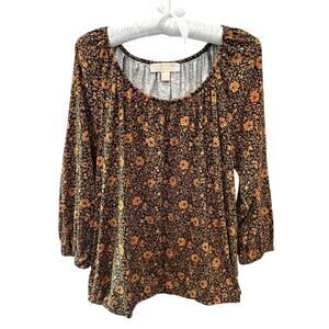 MICHAEL KORS | Orange Floral 3/4 Sleeve Blouse Top | Large